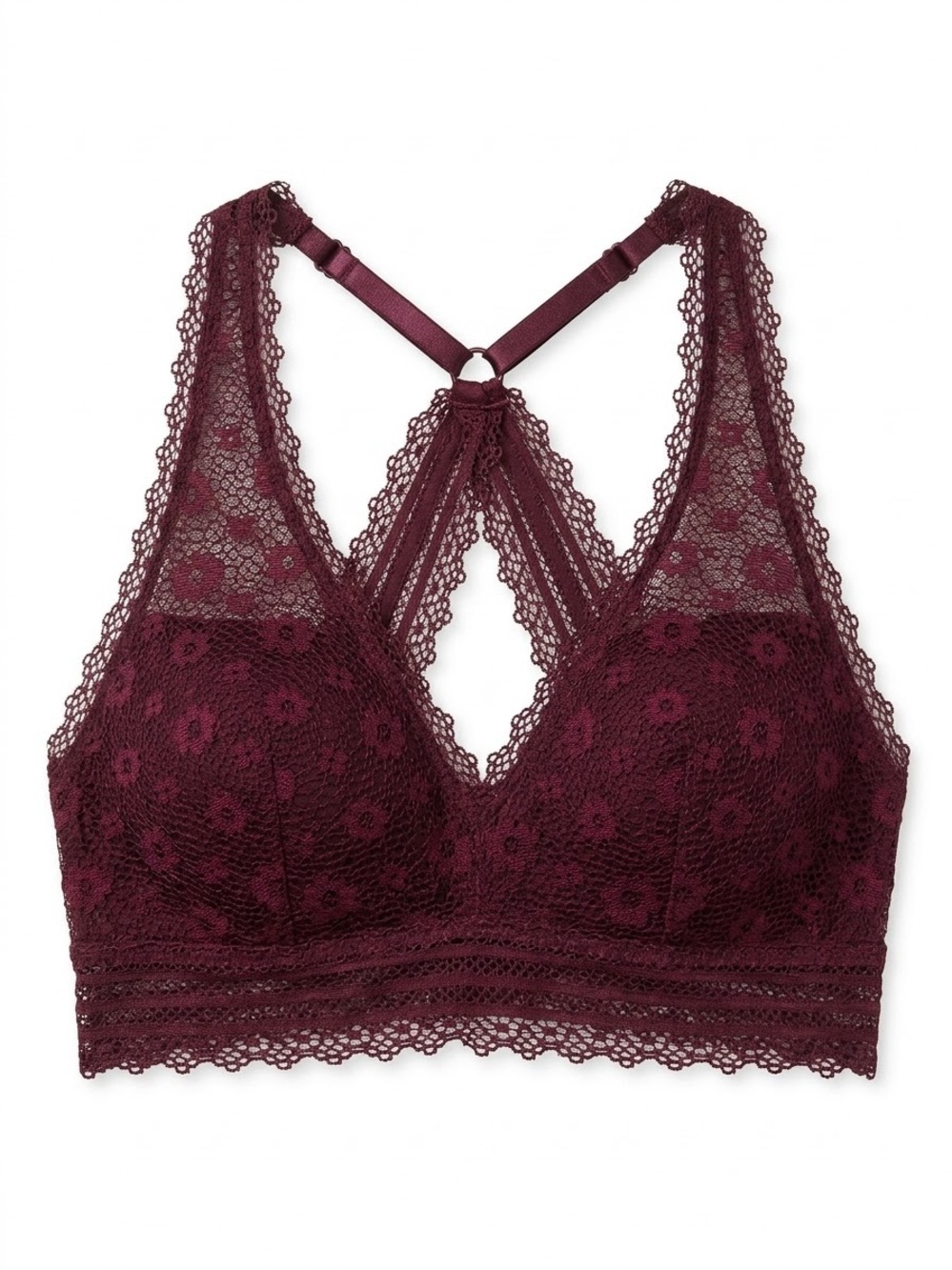 VICTORIAS SECRET Lace Plum Burgundy Floral Lace Racerback Bralette XS